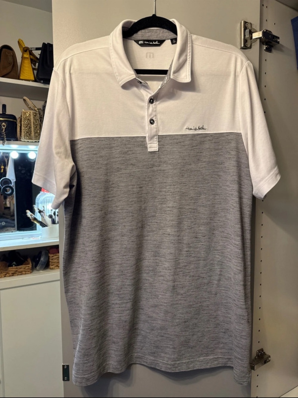 Travis Mathew Two-Tone White and Gray Polo Shirt
